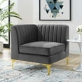 thumbnail image 2 of Tufted Sofa Corner Chair, Velvet, Grey Gray, Modern Contemporary Urban Design, Living Lounge Room Hotel Lobby Hospitality, 2 of 5