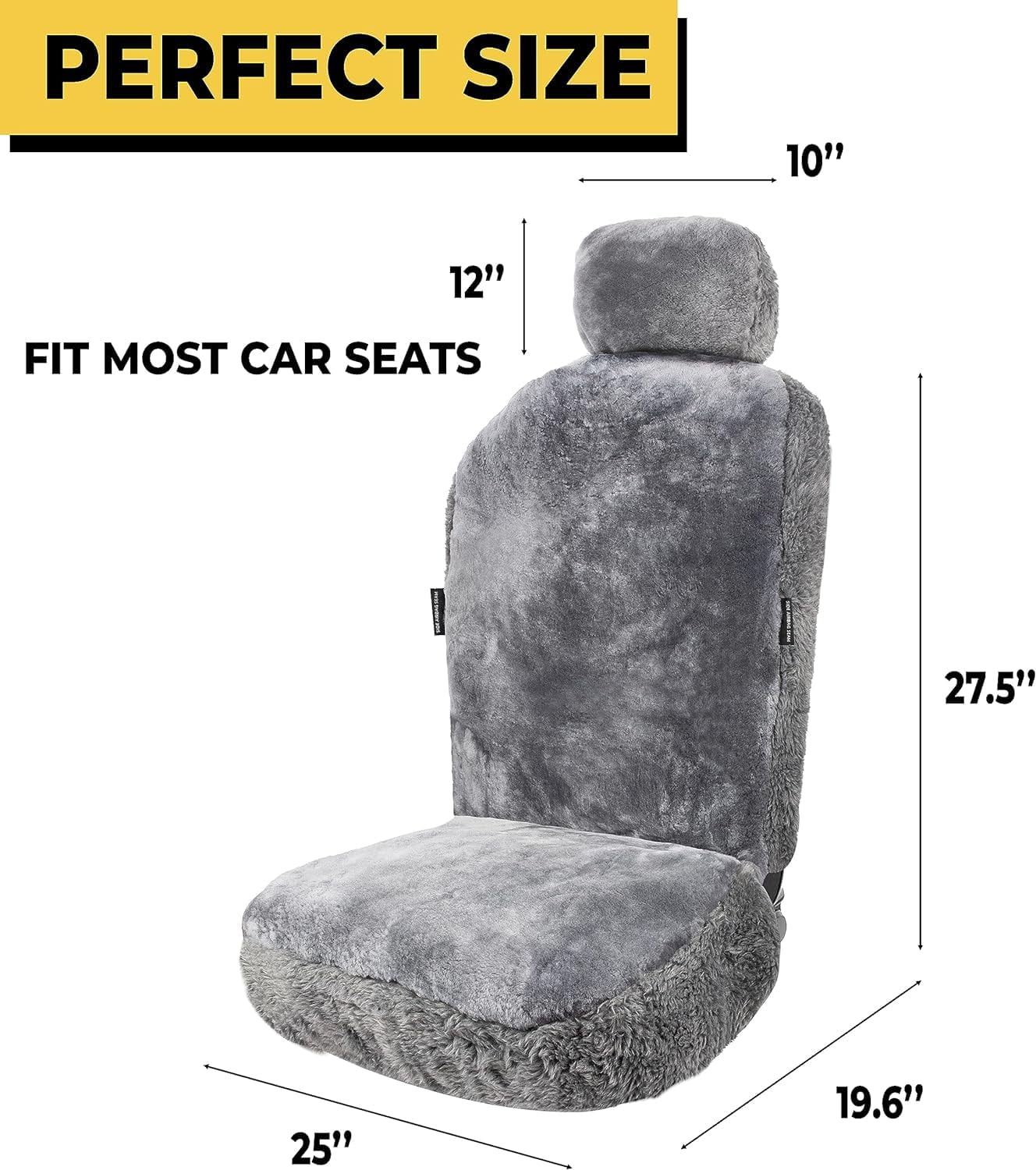 ZONETECH Car Seat Covers Full Set, 2- Pack Charcoal Grey Sheepskin Winter Wool Auto Accessories for All Season Protection of Your Seats,