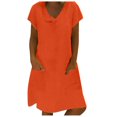 thumbnail image 1 of Robes pour Femmes Liquidation Femmes Manches Courtes Col en V Décontracté Chaud Vacances Couleur Unie Mini Robe Droite Coton Lin Robe T-Shirt Printemps Été Robes pour Femmes, 1 of 6