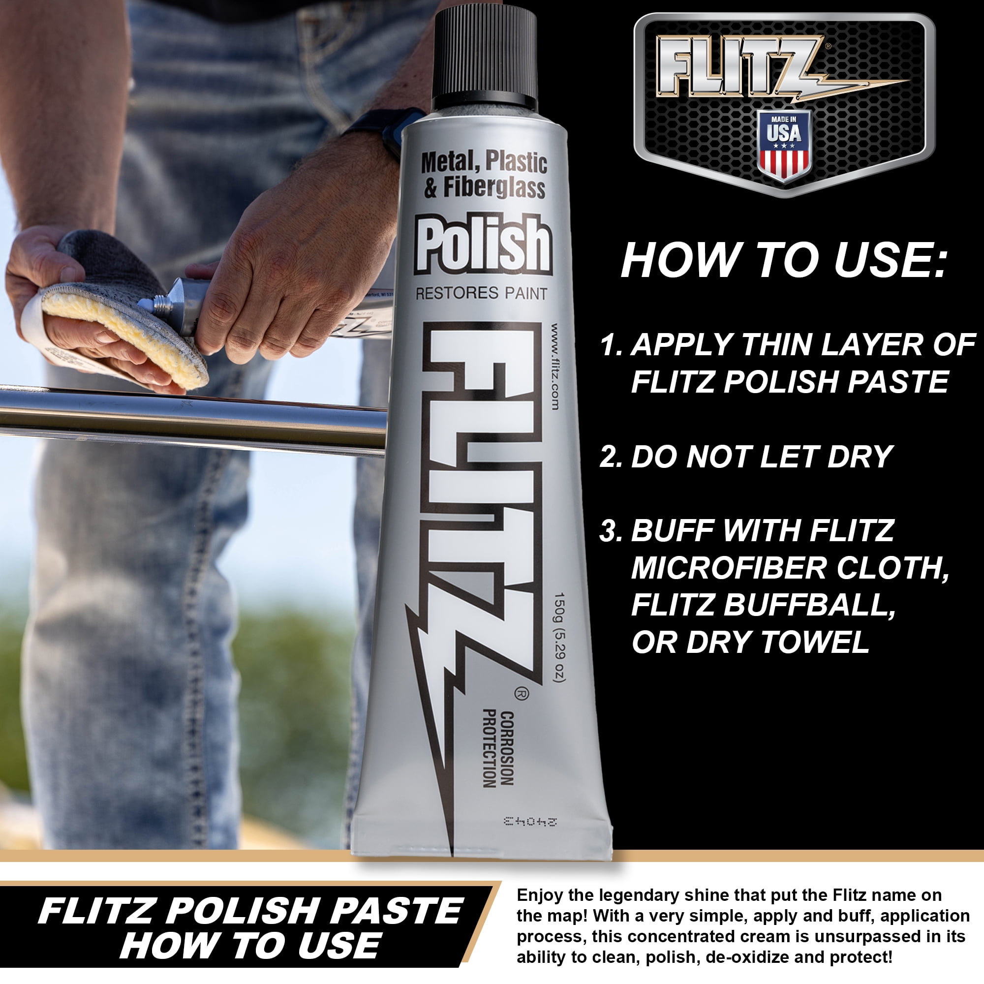 Flitz Metal Polish Paste - Multi-Purpose Cleaner and Polish for Aluminum, Brass, Copper, Chrome, Stainless Steel, Silver, Fiberglass and Plastic, 5.29 oz