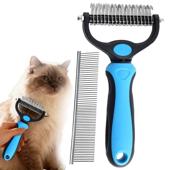 Pet Grooming Brush,Undercoat Rake for Dogs & Cats,Double-Sided Dog Deshedding Tool Removes Knot,Tangled Hair Dematting Comb for Dogs,with Pet Steel Comb