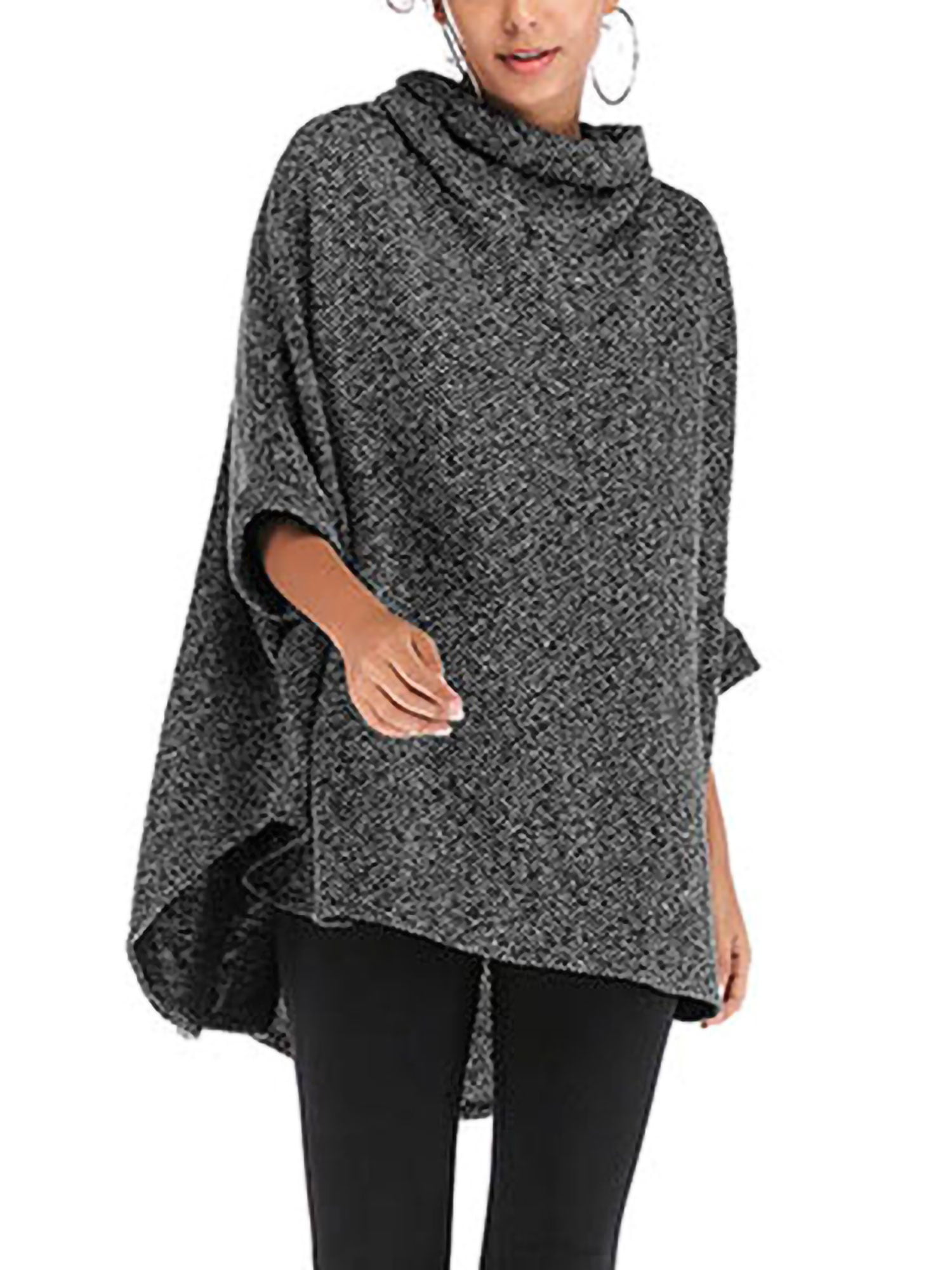 Avamo Womens Side Split Poncho Boho Casual Loose Turtleneck Knit Pullover  Sweater Jumper Tops Winter Fall Batwing Sleeve Scarf