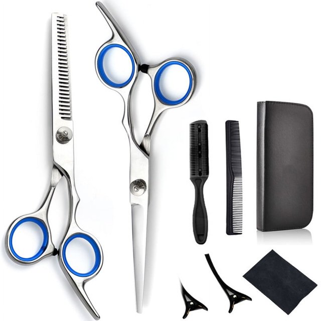Tijeras de peluquero de acero inoxidable, juego de 6 pulgadas, tijeras de peluquería, suministros de belleza, tijeras planas, tijeras dentadas, tijeras de gama media