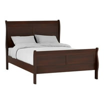 Maklaine Modern Transitional Solid Wood Panel Queen Bed in Cherry