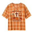 thumbnail image 4 of Women's "Fall For Jesus" Halloween V Neck 3/4 Sleeve T Shirt Faith-Inspired Casual Top, 4 of 4