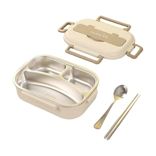 Bento Box con cubiertos, moderno contenedor de almuerzo multiusos para niños y adultos de 1 l con beige