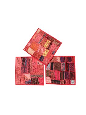 Mogul Indian Designer Throw Pillow Sham Vintage Patchwork Cotton Handmade Cushion Covers Set Of 3 16x16