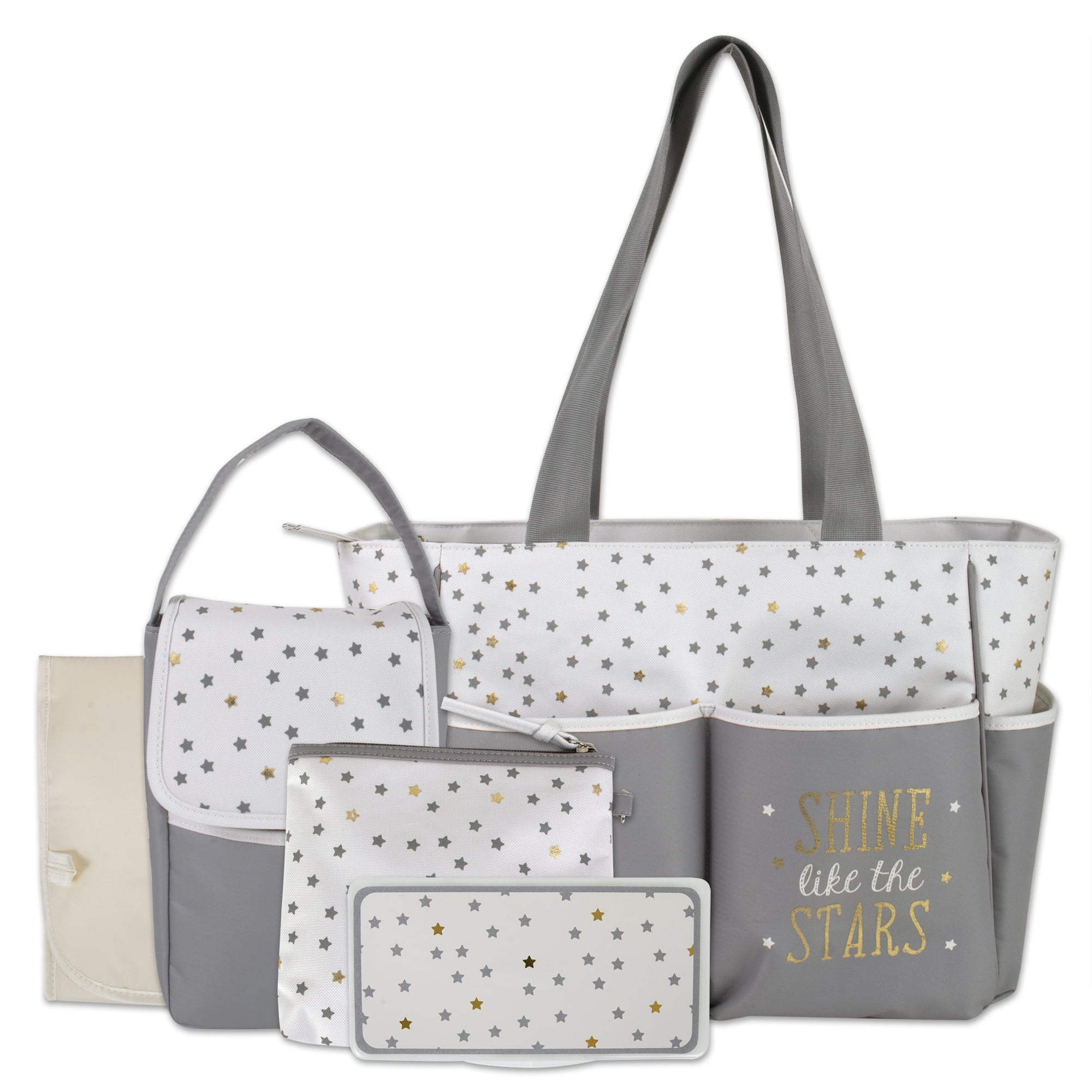 Baby Essentials Baby Boys' 5-Piece Stars Diaper Bag Set - cream, one size