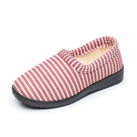 

Winter home women s cotton shoe bag heel cute striped indoor and outdoor cotton slippers non-slip velvet warm soft-soled mother shoes