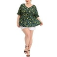 thumbnail image 2 of Agnes Orinda Women's Plus Size Floral Ruffle Smock Sleeve V Neck Peplum Blouse 4X Navy Blue, 2 of 6