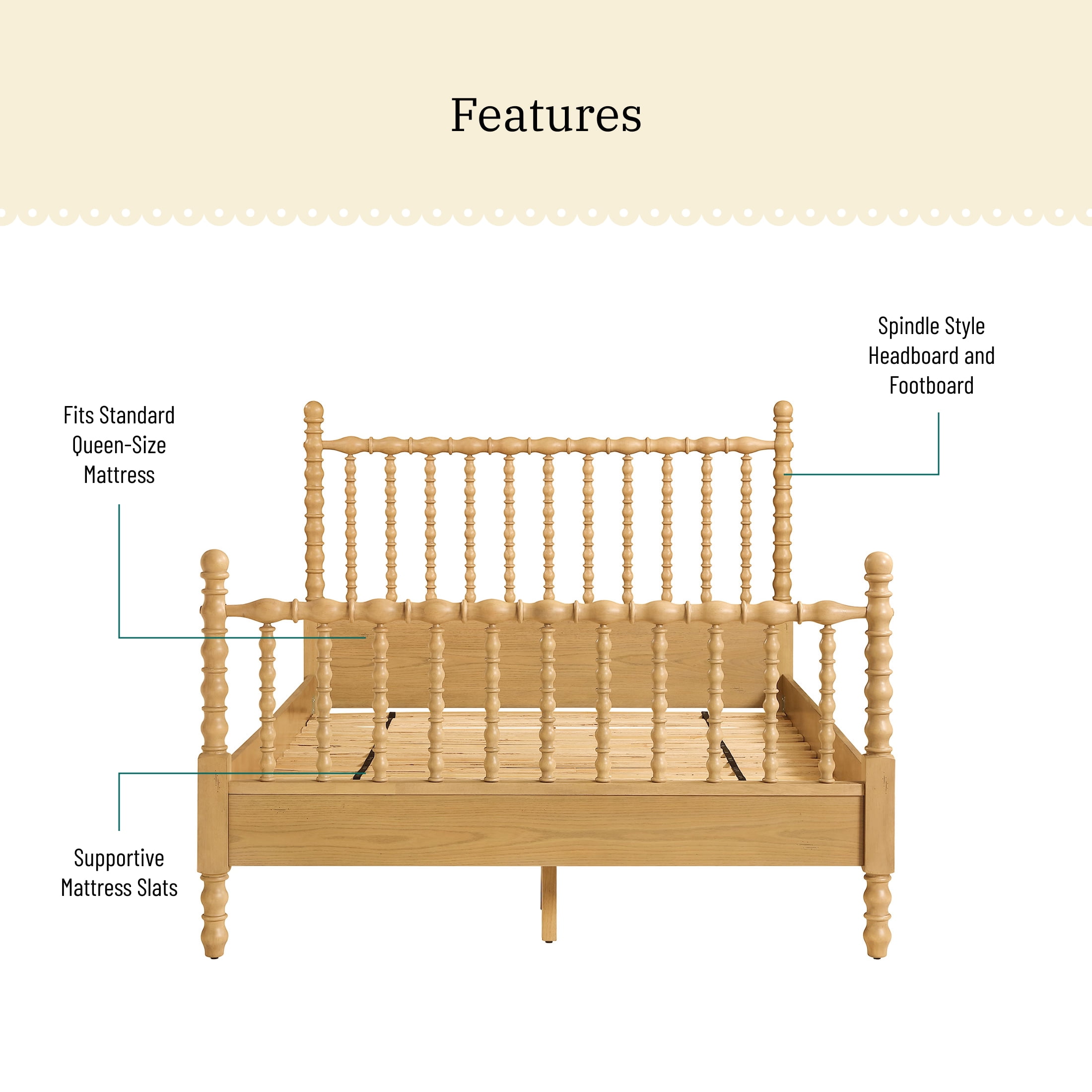 The Pioneer Woman Harper Queen-Size Spindle Bed, Wheat
