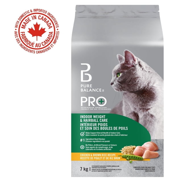 Pure Balance Pro+ Indoor Weight & Hairball Care with Chicken & Brown Rice Dry Cat Food 7kg