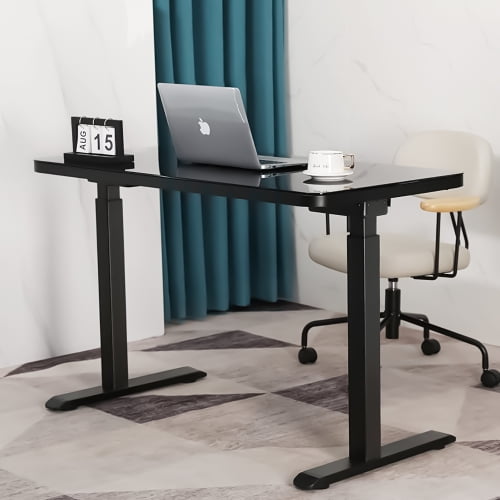 Black Electric Sit Stand Desk, 45 x 23 Inch Tempered Glass Standing