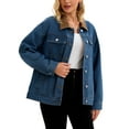 thumbnail image 4 of INSPIRE CHIC Women's Coat Denim Corduroy Collar Long Sleeves Button Down Western Shacket Jean Jackets S Dark Blue, 4 of 6
