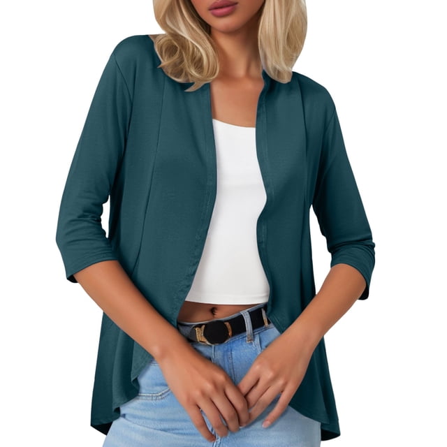 Women Cardigan Three Quarter Sleeve Solid Color Soft Elastic Casual All Occasions Wear