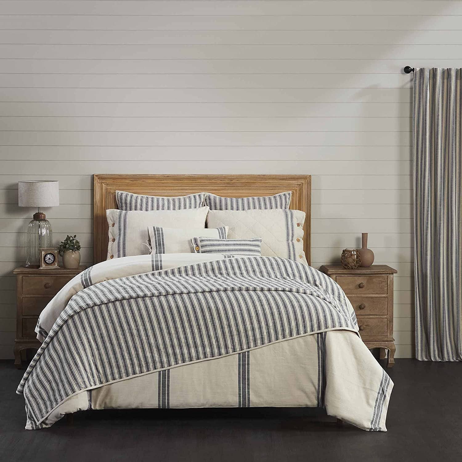 Piper Classics Market Place Gray Ticking Stripe Califorina King Quilt