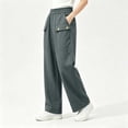 thumbnail image 5 of LEAVINGSUO Linen Pants Women Wide Leg Relaxed Casual Pants Elastic High Waist Trousers With Pocket Button Detail For Everyday Outdoor Vacation Wear Gray XL, 5 of 6