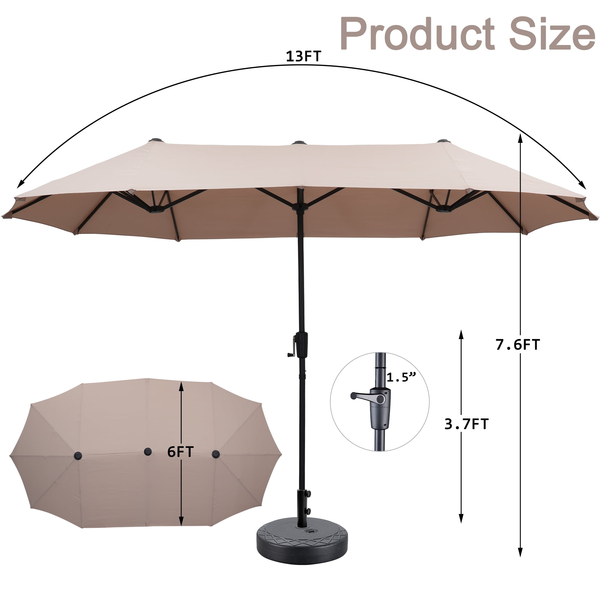 Autlaycil 13 FT Beige Patio Umbrella and Base,Extra Large Umbrella with Crank, for Outdoor, Market, Beach, Garden, Yard, Party