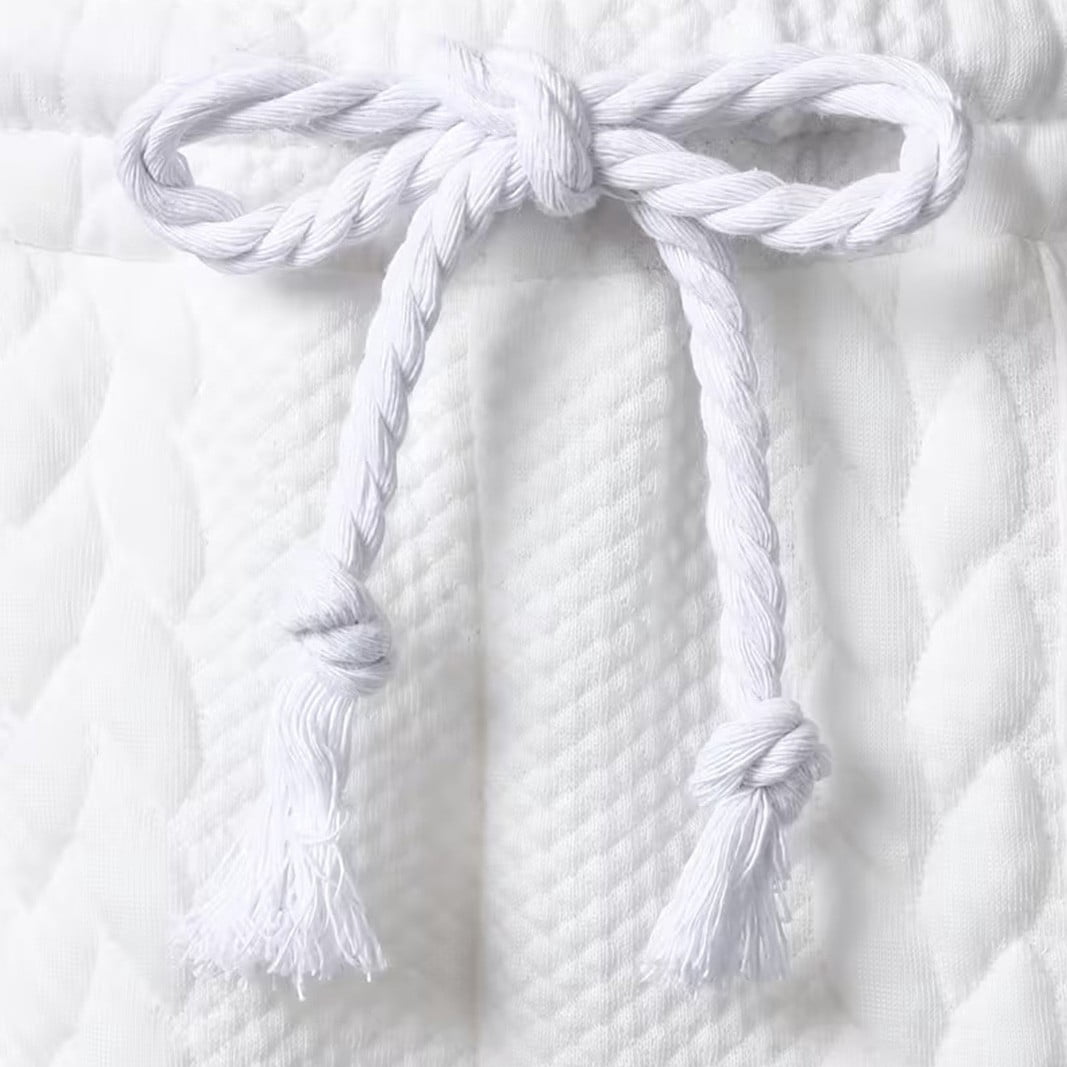 Men's Cable Knit Jacquard Casual Shorts 7-Inch, Elastic Waist Drawstring Textured Shorts with Side Pockets, Soft Breathable Summer Lounge Shorts White