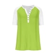 thumbnail image 5 of BOMYJESK Womens Tops Short Sleeve Henley V-Neck Color Block Tunic Tops Dressy Casual Loose Basic Tops 2026 Summer Fashion Tee Blouse Mint Green 3XL, 5 of 5