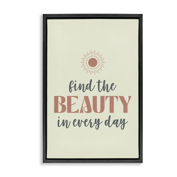 Stupell Industries Beauty in Every Day Text & Numbers Painting Black Floater Framed Canvas Art Print Wall Art, 17 x 25