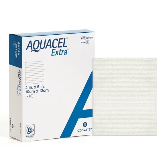 Convatec AQUACEL Extra 4"x5" Hydrofiber Dressing for Exuding Wounds, 10ct Box, Sterile