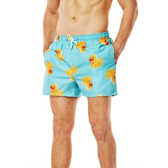MADHERO Mens Swim Trunks Short Funny Swimming Shorts Bathing Suit with Mesh Liner 3 Inch Little Duck Blue Size L