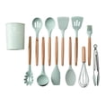 thumbnail image 1 of Utensilios de cocina de silicona con mango de madera Juego de 11 piezas Nueve colores Opcional Verde claro, 1 of 8