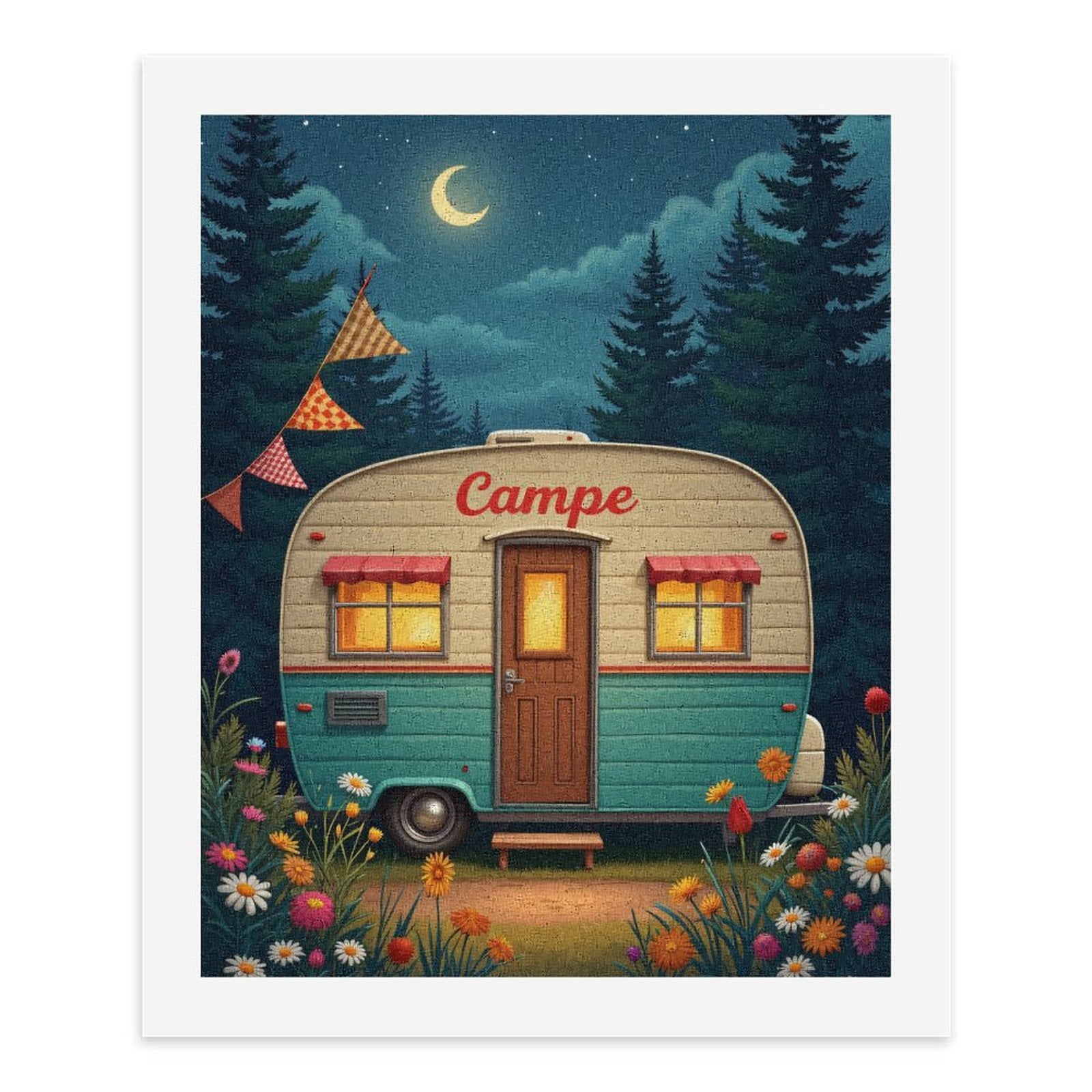 Paint by Numbers Kit for Adults, Vintage Camper Moonlit Night Paint by Numbers, Easy Paint by Numbers Kit for Adults Beginner, DIY Adult Paint by Number Kits on Canvas, Home Decor
