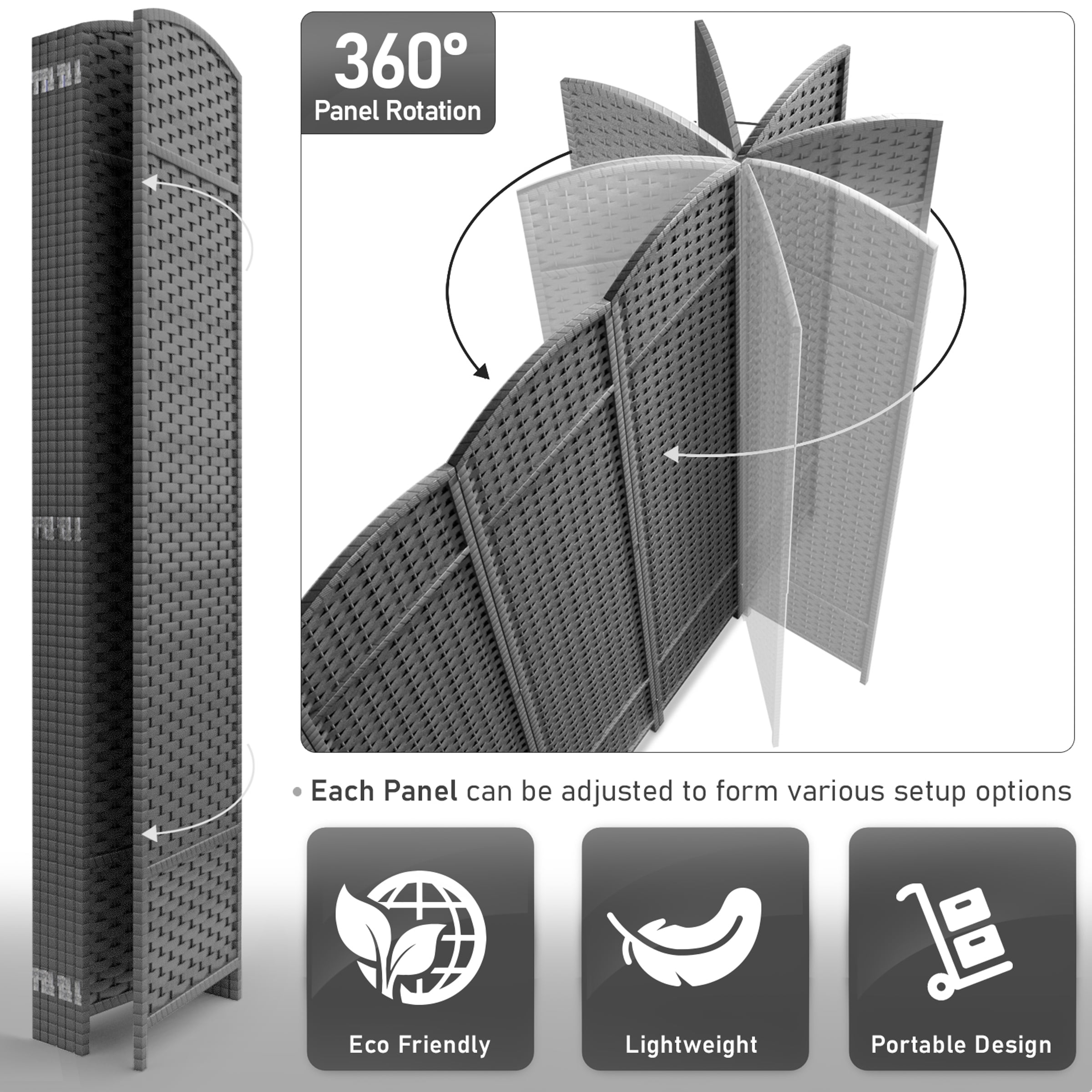 Sorbus 7-Panel Wide Folding Room Divider Privacy Screen, Hand-Woven Gray Mesh