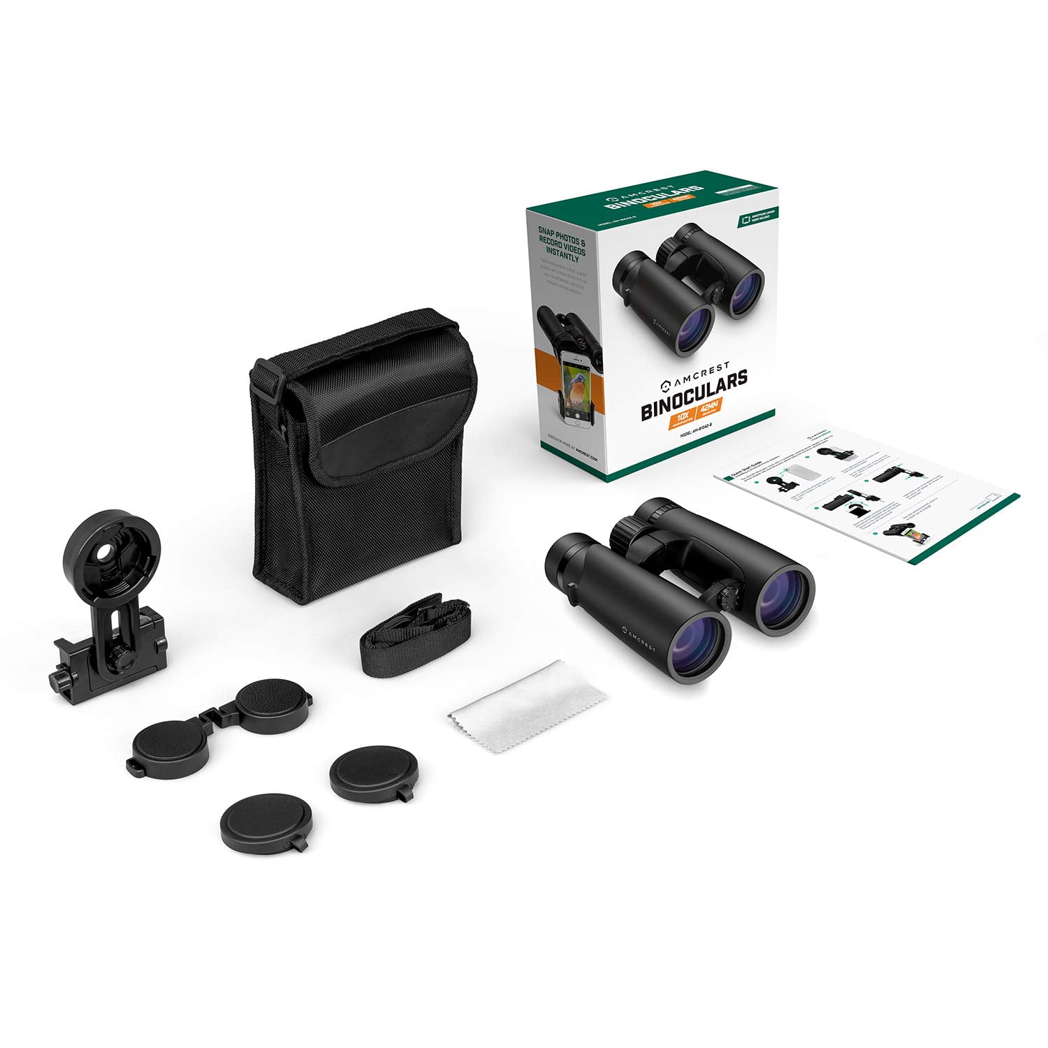 Amcrest 10x42 Roof Prism Binoculars for Adults, HD Professional Binoculars for Bird Watching, Travel, Stargazing, Hunting, Concerts, Sports, BAK-4 Prisms, Smart Phone Adaptor for Photography