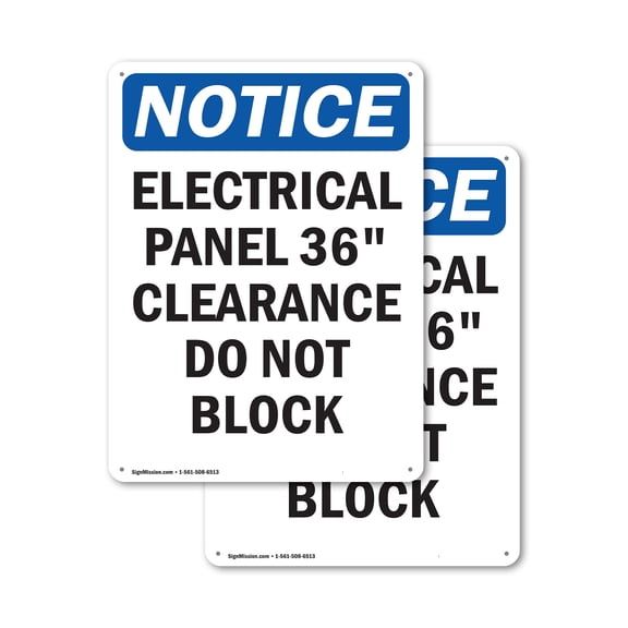 (2 Pack) Electrical Panel 36 Clearance OSHA Notice Sign 7 Inch X 10 Inch Plastic Sign, Weather Resistant, UV Protected for Workplace, Business, and Construction Site, Made in the USA