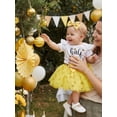 thumbnail image 6 of BemeyourBBs Infant Baby Girl 1/2 Half Birthday Outfit Half Way To One Outfit Letter Bee Print Short Sleeve Romper Bow Tulle Tutu Skirt Set Headband 3 Pcs Summer Clothes, 6 of 9