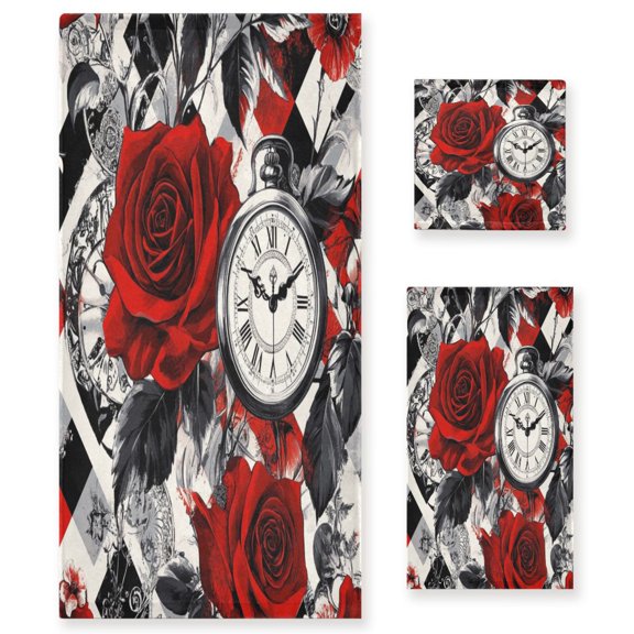 BZSMCE 3piece Bath Towel Sets Hand Bath Towels Fashion Red Rose Reverie Printed Towel Sets