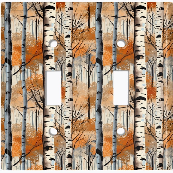 Metal Light Switch Wall Plate Outlet Cover (Printed Image of Fall Birch Tree Pattern - Double Toggle)