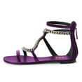 thumbnail image 4 of FSJ Women Classic Round Open Toe Sandals Thin Strap Studded S Metal Chain Flats Ankle Strap Back Zipper Casual Summer Shoes Size 7 Purple, 4 of 4