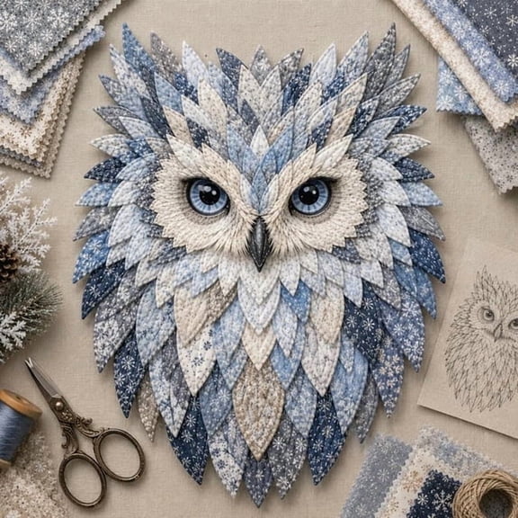Layered Fabric Owl Wall Art DIY Kit, Multi-Layer 3D Textile Animal Wall Hanging Craft Set, Easy DIY Project for Living Room Home Accent Decor,Blue Owl