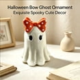 thumbnail image 4 of Cute Ghost Statue with Orange Polka Dot Bow, 5.9 Inch Halloween Tabletop Decoration, Spooky Ceramic Figurine for Shelf Decor, 4 of 7