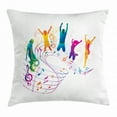 thumbnail image 1 of Youth Throw Pillow Cushion Cover, Active Dancing Jumping People Vibrant Silhouettes with Musical Notes Joyful Festival, Decorative Square Accent Pillow Case, 18 X 18 Inches, Multicolor, by Ambesonne, 1 of 2