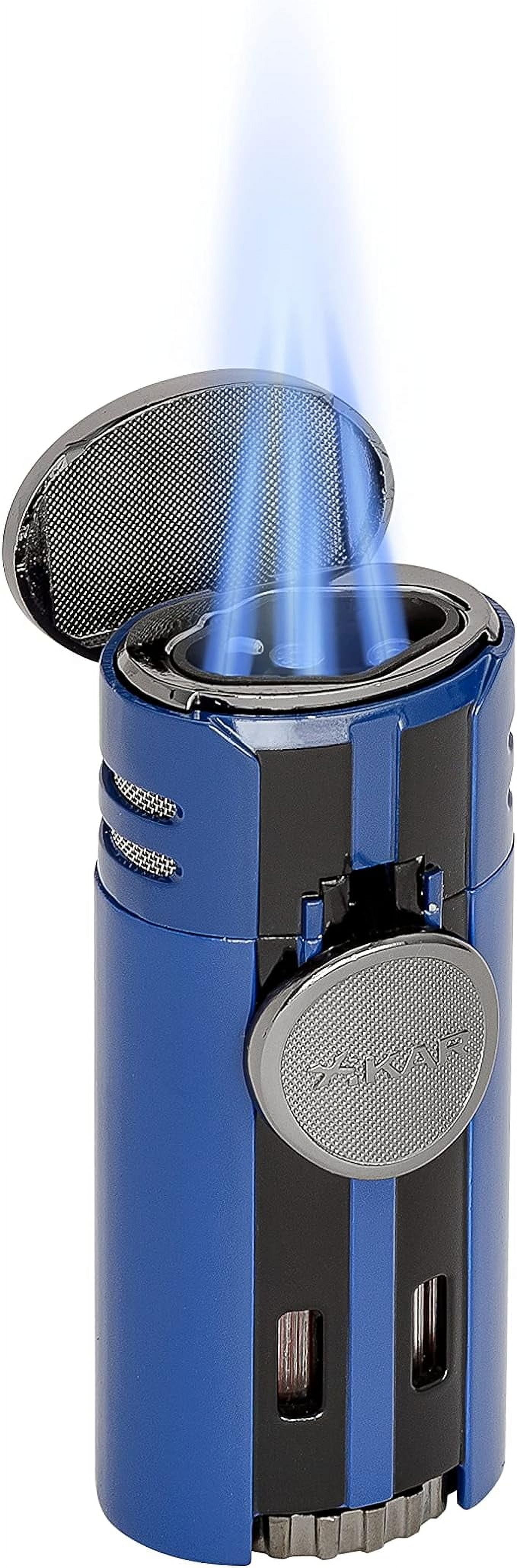 Xikar High Performance HP4 Diamond Quad Flame Cigar Lighter, in Attractive Gift Box, in-line Fuel Adjustment Wheel, Oversized Double EZ-View Fuel Window, Blue