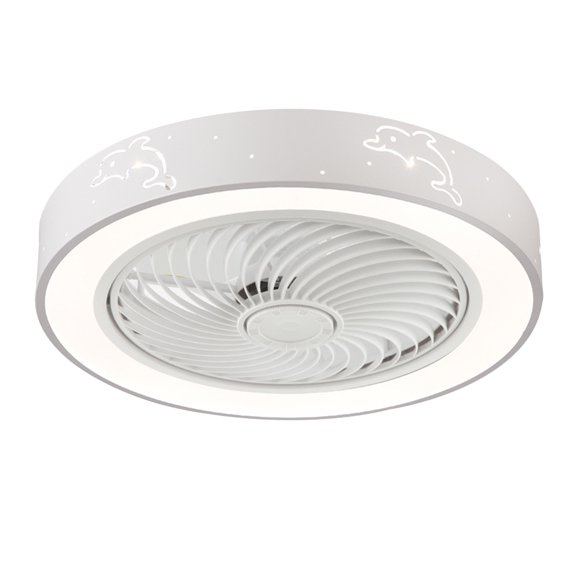 Aihimol Ceiling Fan With Lights, Remote Control Fully Dimmable Caged LED Fixture, Semi Mount Enclosed Ceiling Fan For Low Ceiling Room (19.7in, White)