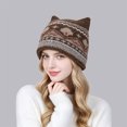 thumbnail image 2 of LRGSHF Women Cute Cat Ear Shaped Knit Hat, Vintage Cuffed Winter Hat Warm Ear Protection Pullover Cap, 2 of 4