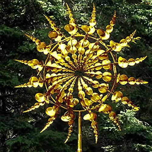 Shirem Magical Metal Windmill,Kinetic Wind Sculptures & Spinners,3D Wind Spinner, Kinetic Spinner,Enchanting Wind Spinner for Yard and Garden(Gold)