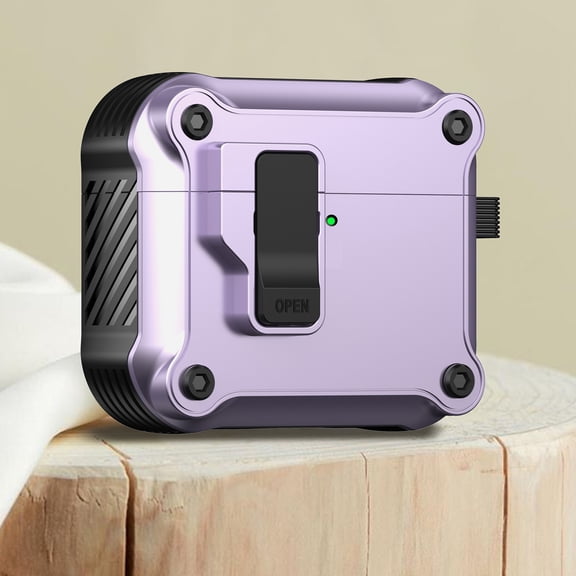 ELEHOLD for Airpods Pro (2019) Case, Automatic Secure Lock Clip Full-Body Hard Shell Shockproof Protective Case with Keychain for Men Women for Airpods Pro (2019),Purple