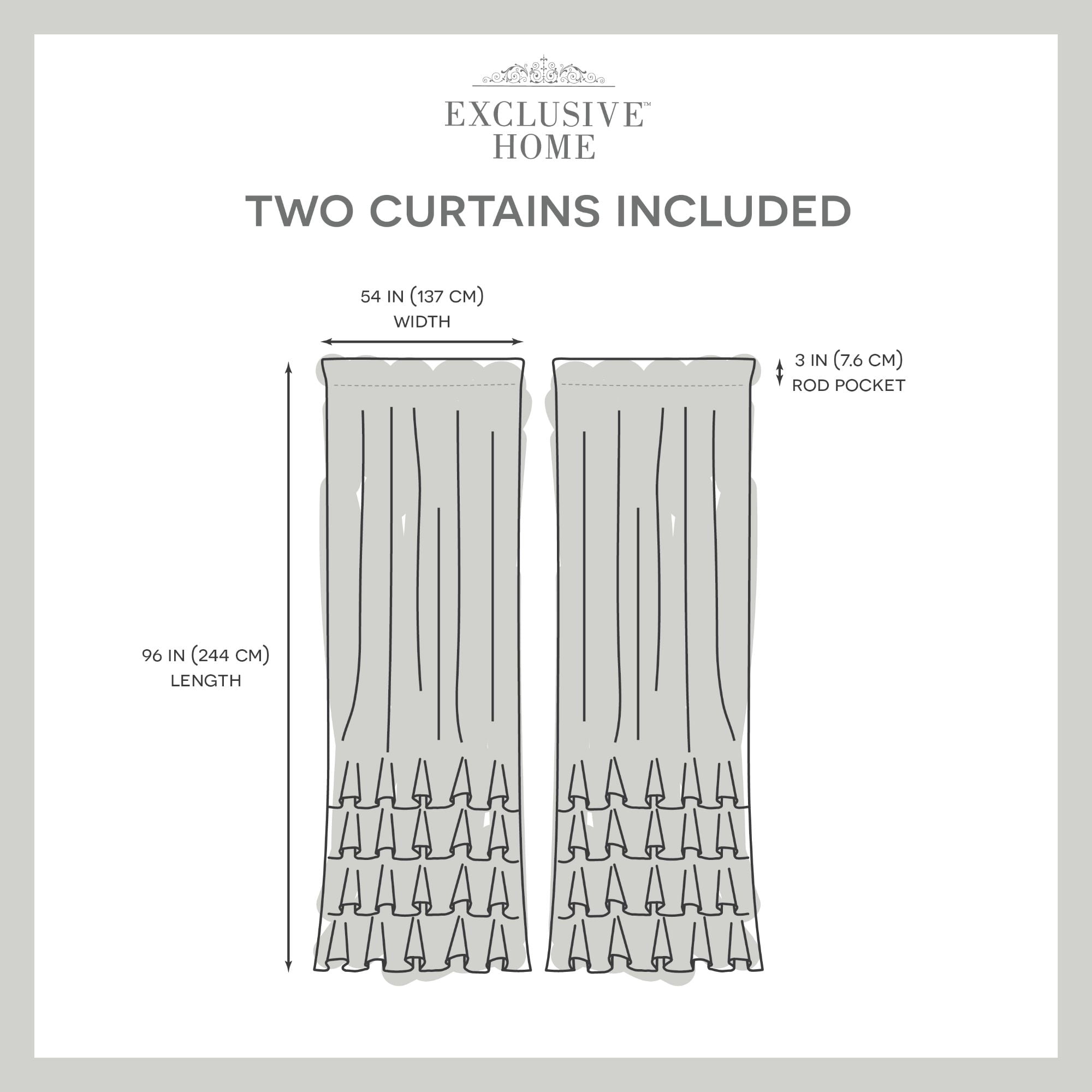 Exclusive Home Curtains Jacinta Bottom Ruffle Sheer Rod Pocket Curtain Panel Pair, 54" x 96", Grey, Set of 2