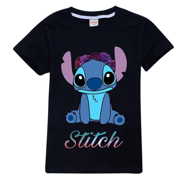 Camisetas con estampado de Lilo y Stitch para niños y niñas, camisetas de manga corta con cuello redondo