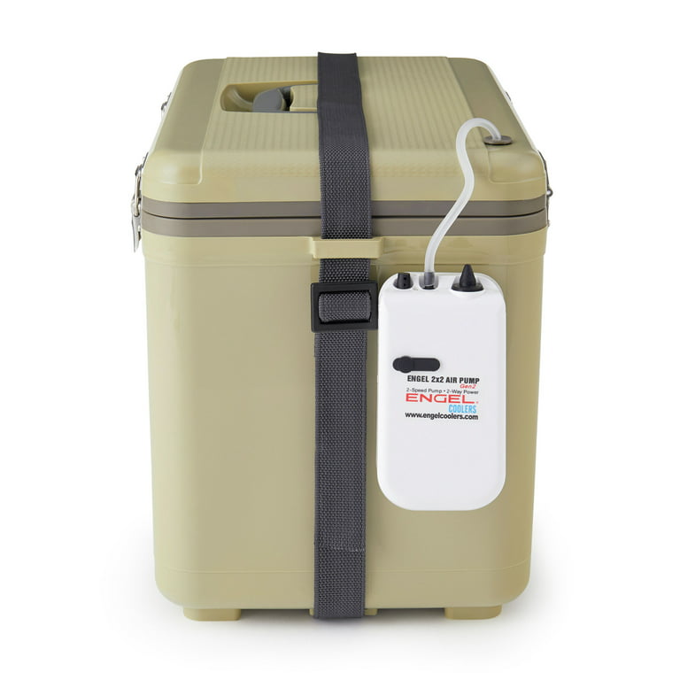 Engel 19 Quart Insulated Live Bait Fishing Dry Box Cooler With Water Pump,  Tan 