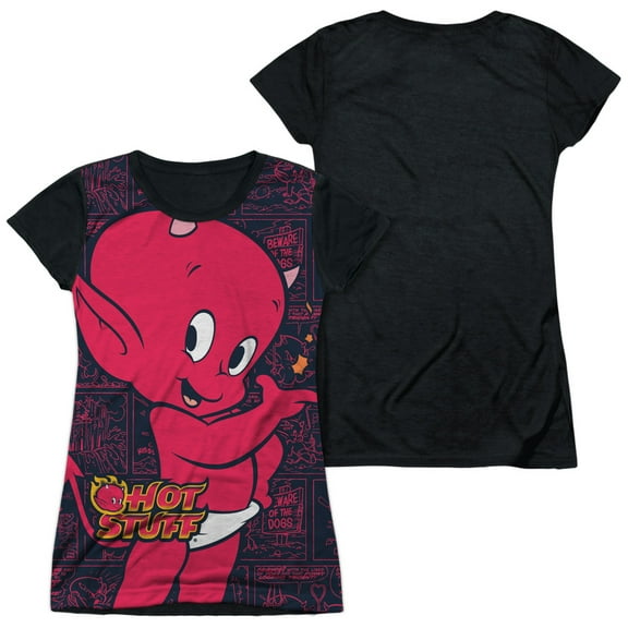 Hot Stuff - Comic Panels - Juniors Teen Girls Black Back Sleeve Shirt - Medium