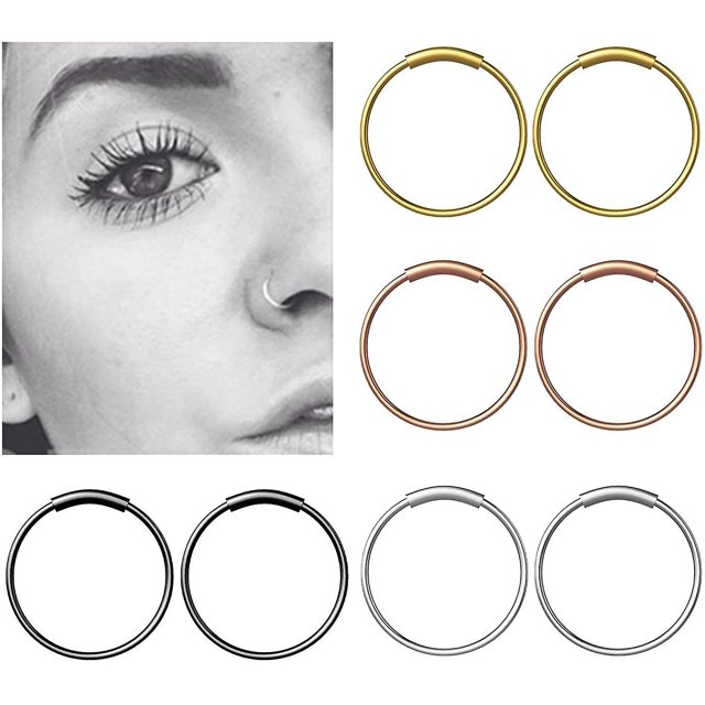 Aro para piercing de nariz CHAO joyería de acero inoxidable 8 piezas 4 colores