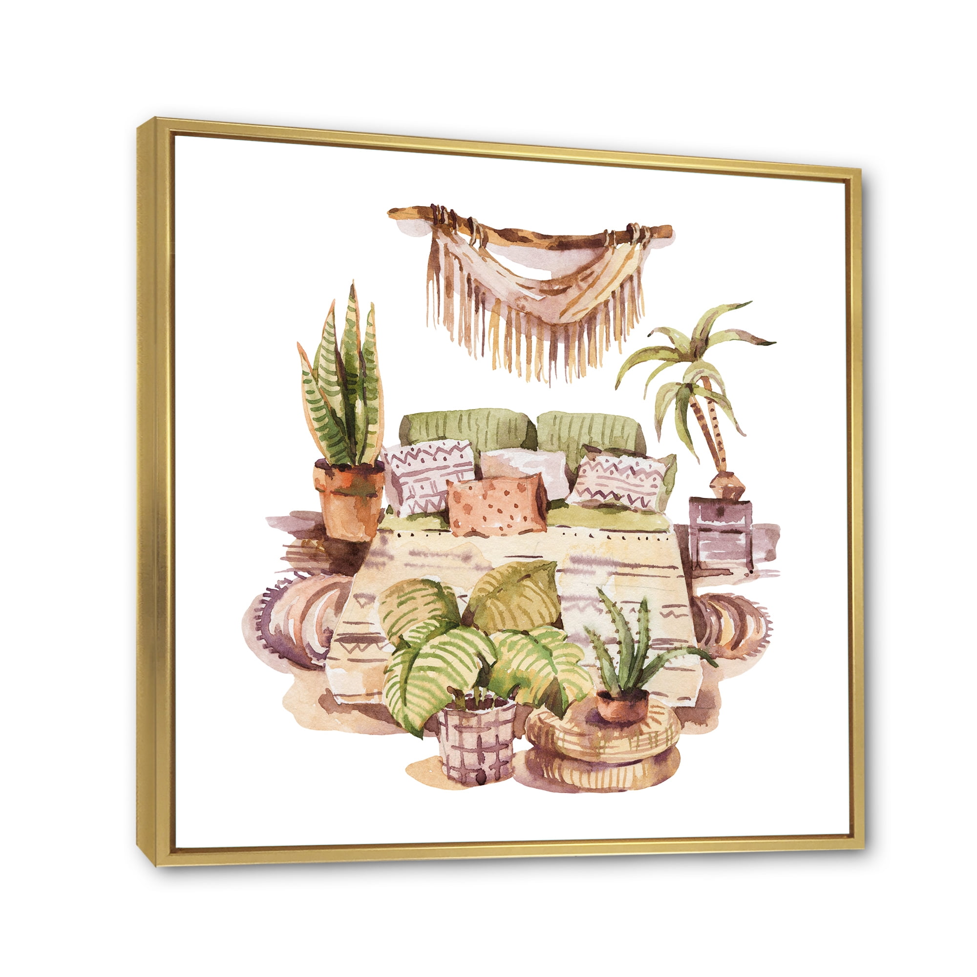 Designart 'Indoor House Plants Urban Jungle in Flowerpots IV' Traditional Framed Canvas Wall Art Print